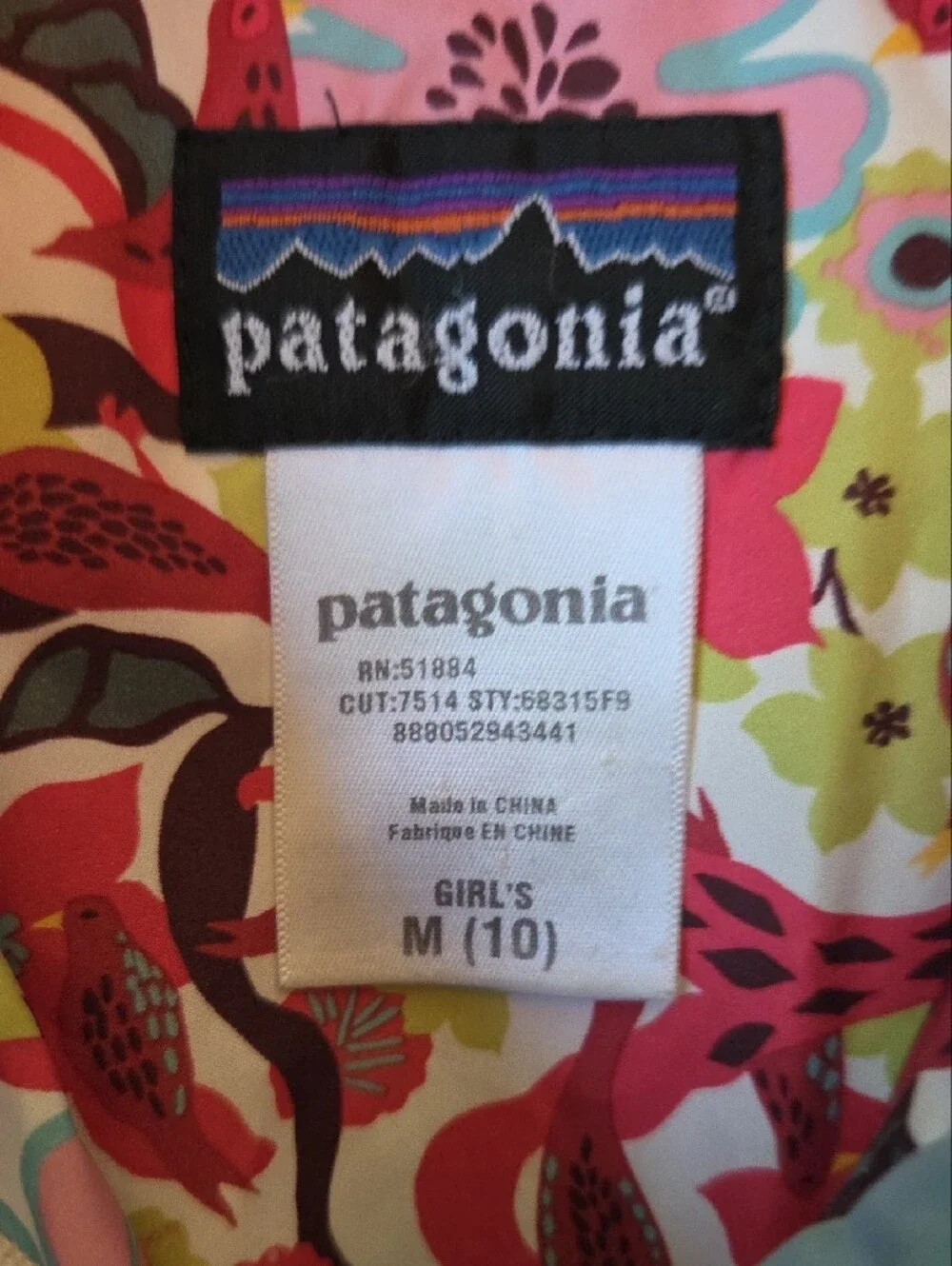 Patagonia Girls Down Coat Long Puffer Parka Light Teal Floral Hood Size M 10